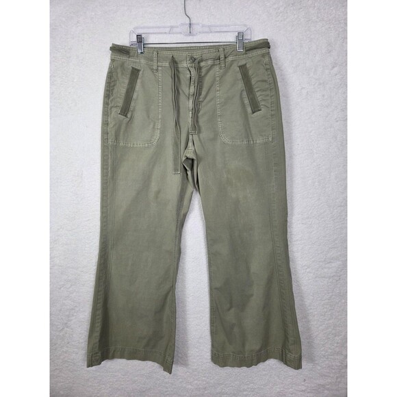 American Eagle Outfitters Pants - American Eagle Y2k Pants Sz 14 Short Green Low Rise Baggy Flare Stretch Casual
